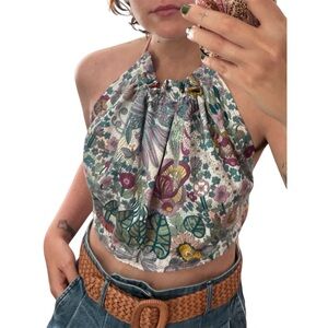 Reworked Open Back Floral Halter Top